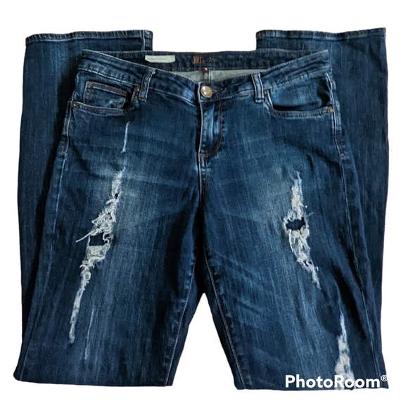 Kut From The Kloth Jeans Women's Sz 8 Blue Destroyed Farrah Baby Bootcut Pants - Picture 3 of 16